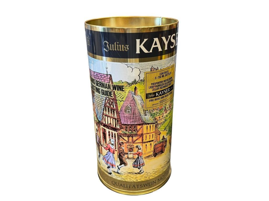 LARGE KAYSER & CO. ENGLISH TIN FILLED WITH MANY MATCHBOOKS: INCLUDES MATCHBOOKS FROM MANY ESTABLISHMENTS SUCH AS RESTAURANTS, HOTELS, ETC., TIN INCLUDES LID 13" H 