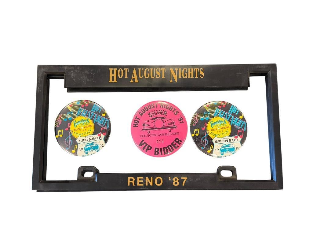 1987, 1991, 1992 RENO, NV HOT AUGUST NIGHTS LICENSE PLATE FRAMES AND BUTTONS (1 of 7)