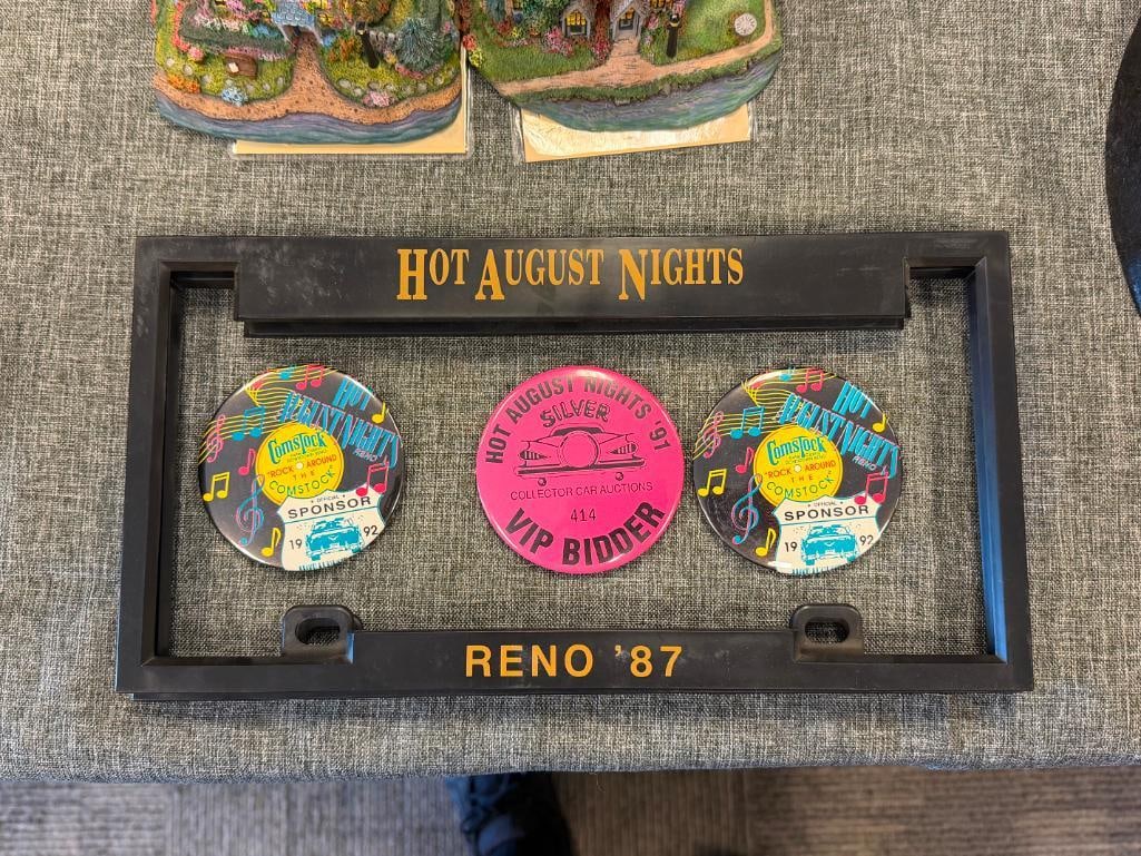 1987, 1991, 1992 RENO, NV HOT AUGUST NIGHTS LICENSE PLATE FRAMES AND BUTTONS - 2