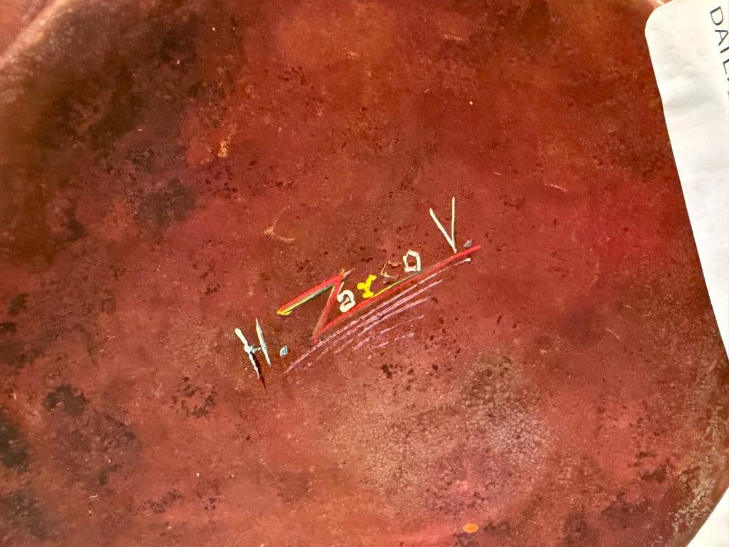 20TH CENTRUY HAND HAMMERED COPPER BULBOUS VESSEL SIGNED H. ZARCO V. - 13