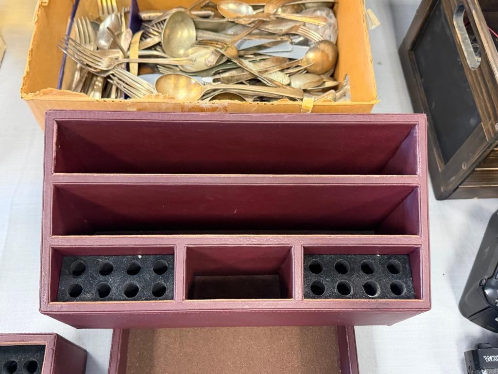 LEVENGER BURGANDY FAUX LEATHER EXECUTIVE DESK ORGANIZER SET - 10