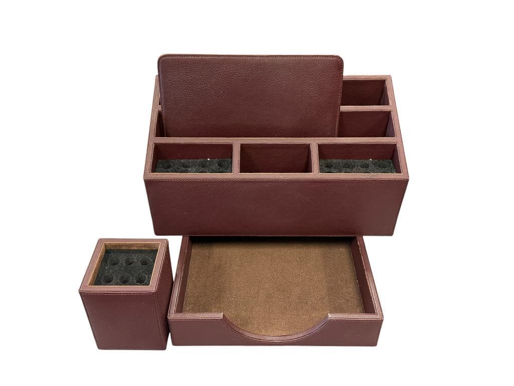 LEVENGER BURGANDY FAUX LEATHER EXECUTIVE DESK ORGANIZER SET (1 of 12)