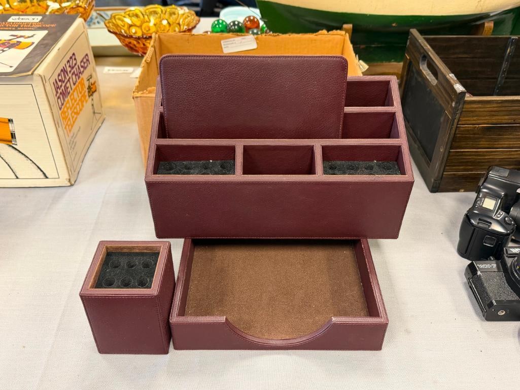 LEVENGER BURGANDY FAUX LEATHER EXECUTIVE DESK ORGANIZER SET - 2