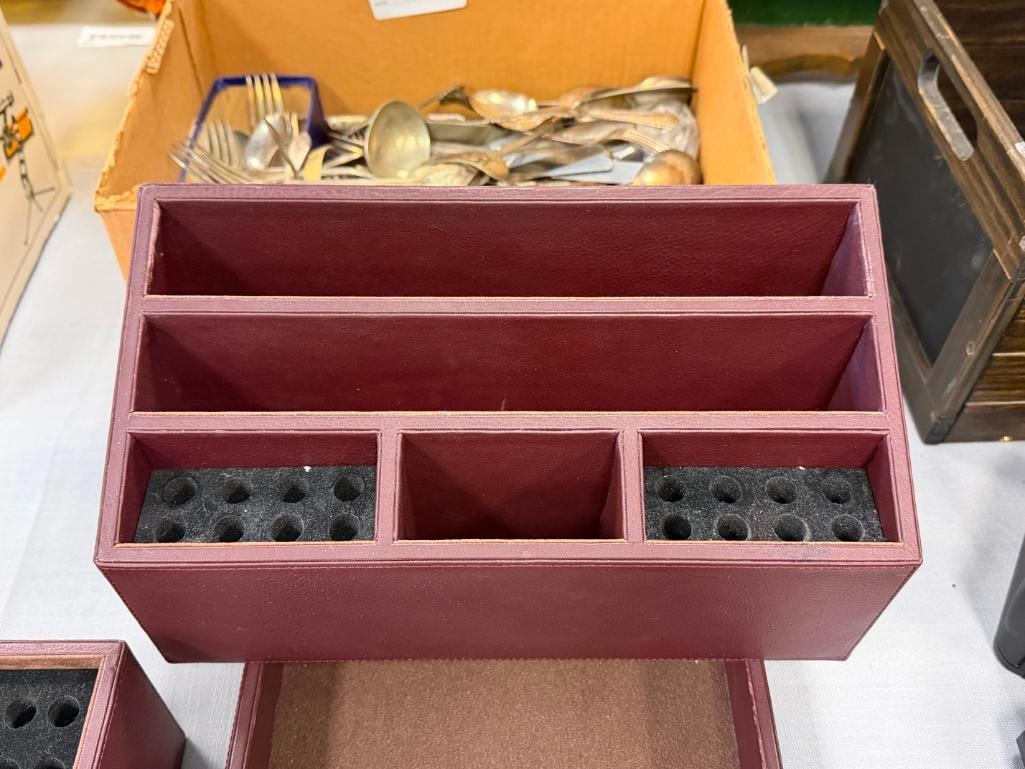 LEVENGER BURGANDY FAUX LEATHER EXECUTIVE DESK ORGANIZER SET - 7