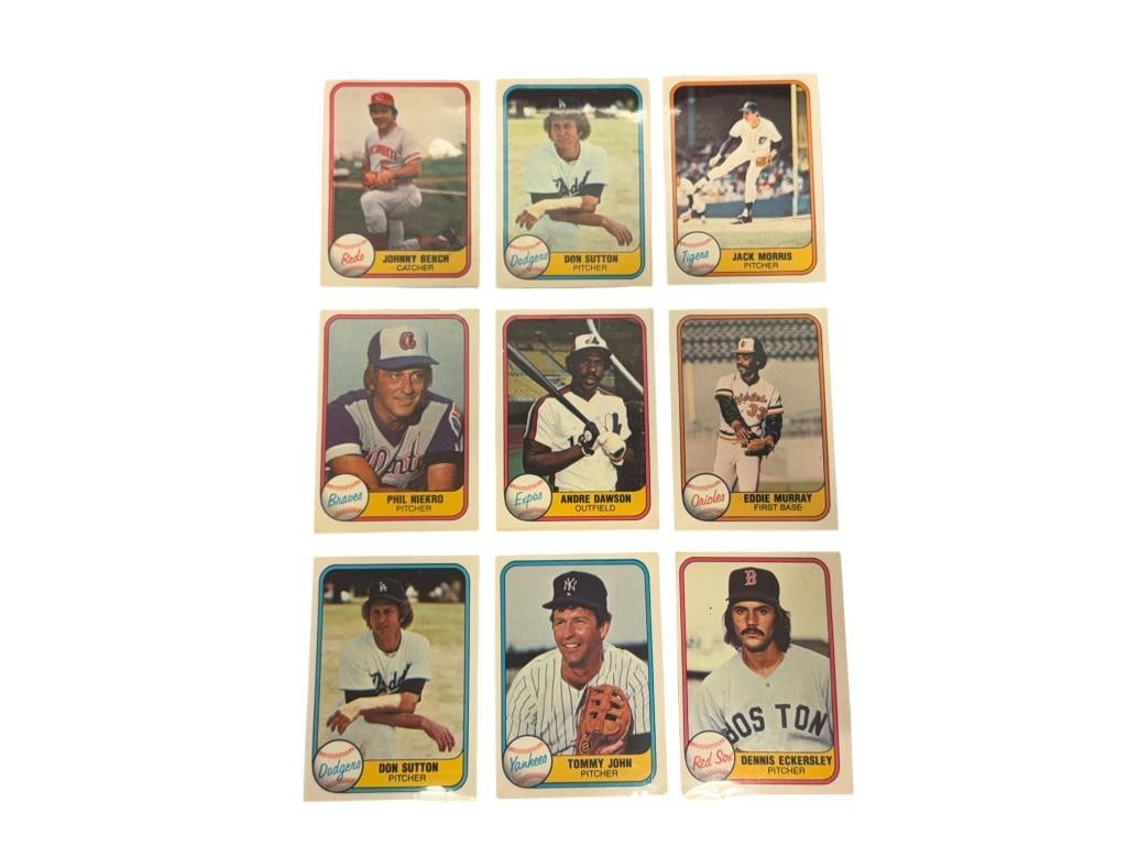 1981 FLEER HALL OF FAME BASEBALL CARDS JOHNNY BENCH, DON SUTTON, PHIL NIEKRO, EDDIE MURRAY: JACK MORRIS, ANDRE DAWSON, TOMMY JOHN, DENNIS ECKERSLEY, SEE PHOTOS FOR CONDITION