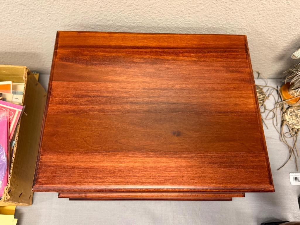POTTERY BARN RICH WOOD GRAIN STORAGE BOX WITH SIDE DRAWER INCLUDES KEY - 3