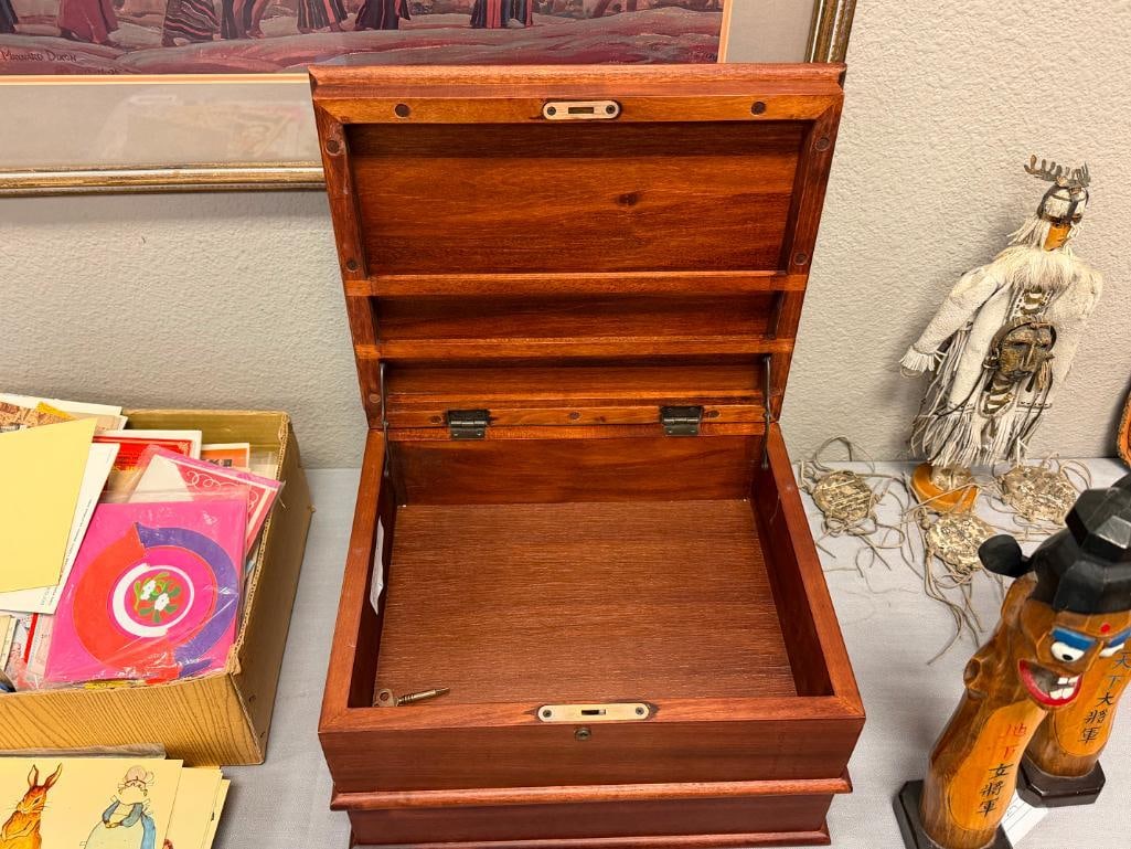 POTTERY BARN RICH WOOD GRAIN STORAGE BOX WITH SIDE DRAWER INCLUDES KEY - 4