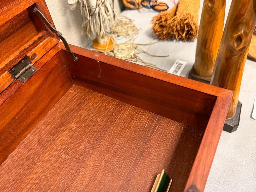 POTTERY BARN RICH WOOD GRAIN STORAGE BOX WITH SIDE DRAWER INCLUDES KEY - 5