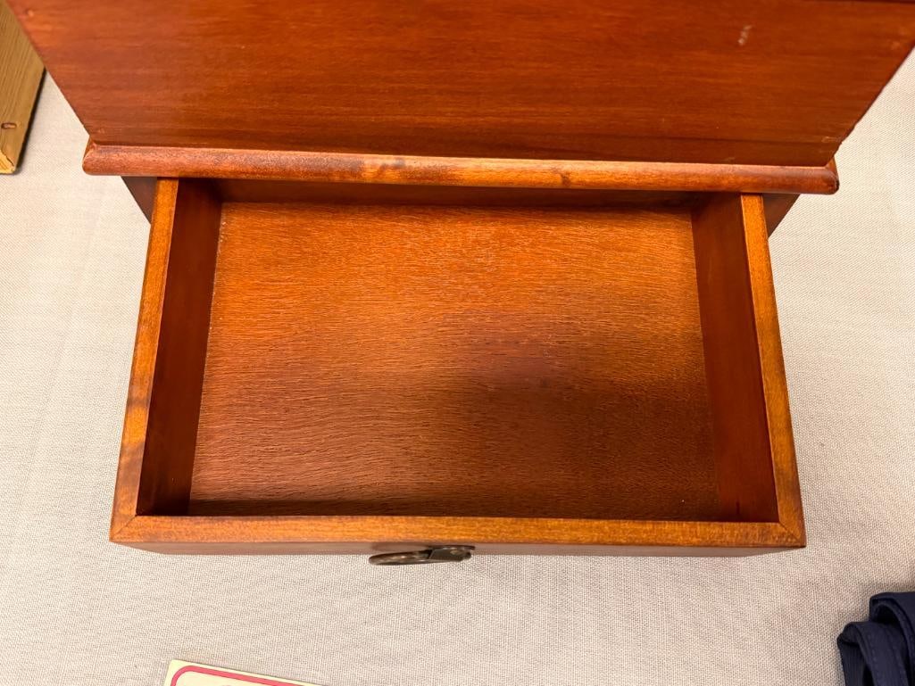 POTTERY BARN RICH WOOD GRAIN STORAGE BOX WITH SIDE DRAWER INCLUDES KEY - 7