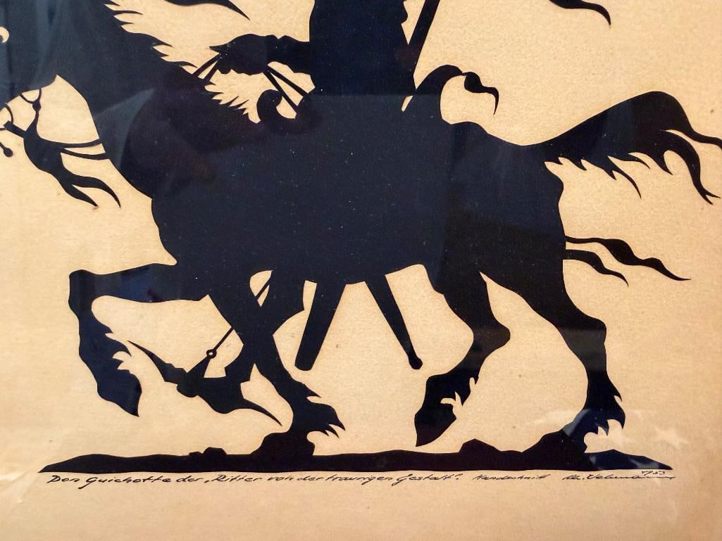 VINTAGE CUT WORK PAPER SILHOUETTE OF DON QUIXOTE AND HIS HORSE ROCINANTE - 7