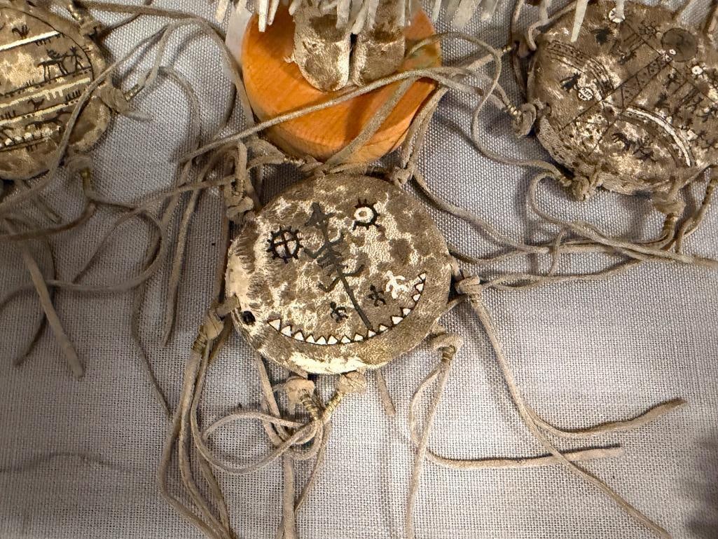 HAND CRAFTED INDIGENOUS - INSPIRED DOLL WITH BUCKSKIN CLOTHING, CARVED WOODEN FACE, FRINGED DETAIL - 4