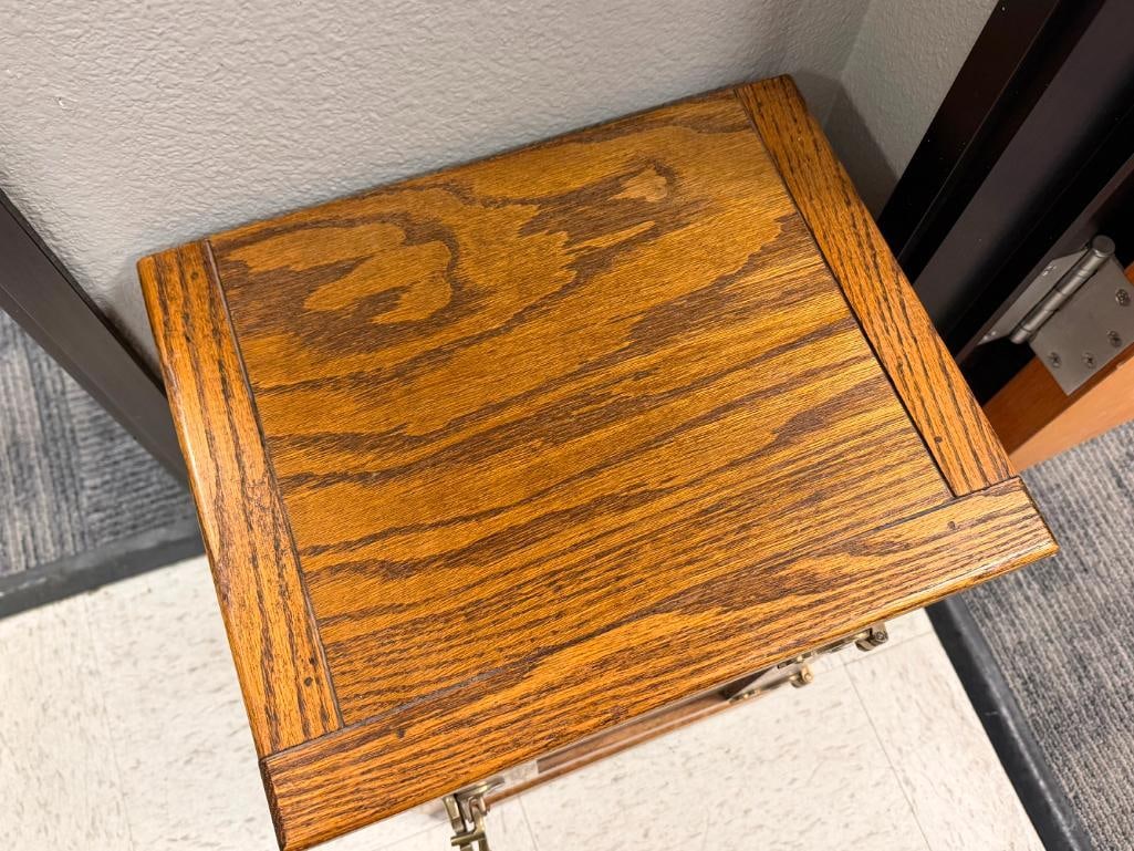 WHITE CLAD SIMMONS HARDWARE OAK ICE BOX END TABLE CABINET - 6