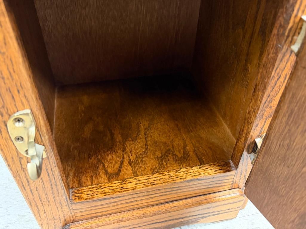 WHITE CLAD SIMMONS HARDWARE OAK ICE BOX END TABLE CABINET - 8