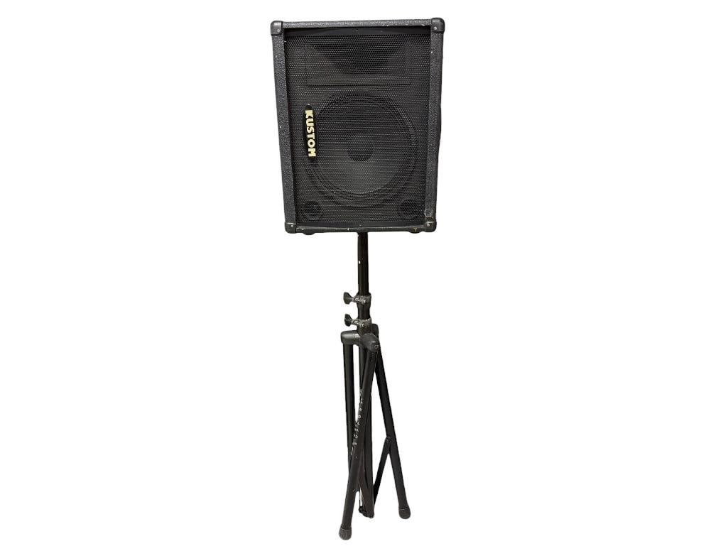 KUSTOM KPC10M MONITOR SPEAKER CABINET MOUNTED ON ULTIMATE SUPPORT SPEAKER STANDF: FEATURING A 10" SPEAKER, TESTED +