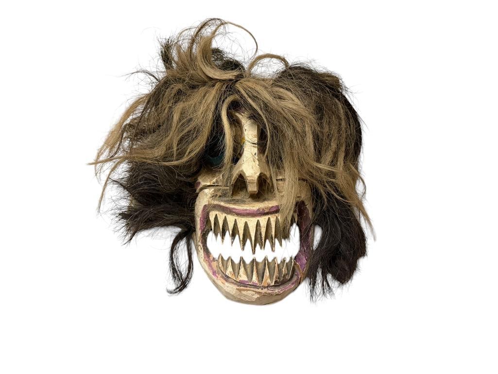 VINTAGE MEXICAN JALISCO WOOD FOLK ART DIA DE LOS MUERTOS / DAY OF THE DEAD MASK FEATURING HORSE H... (1 of 7)