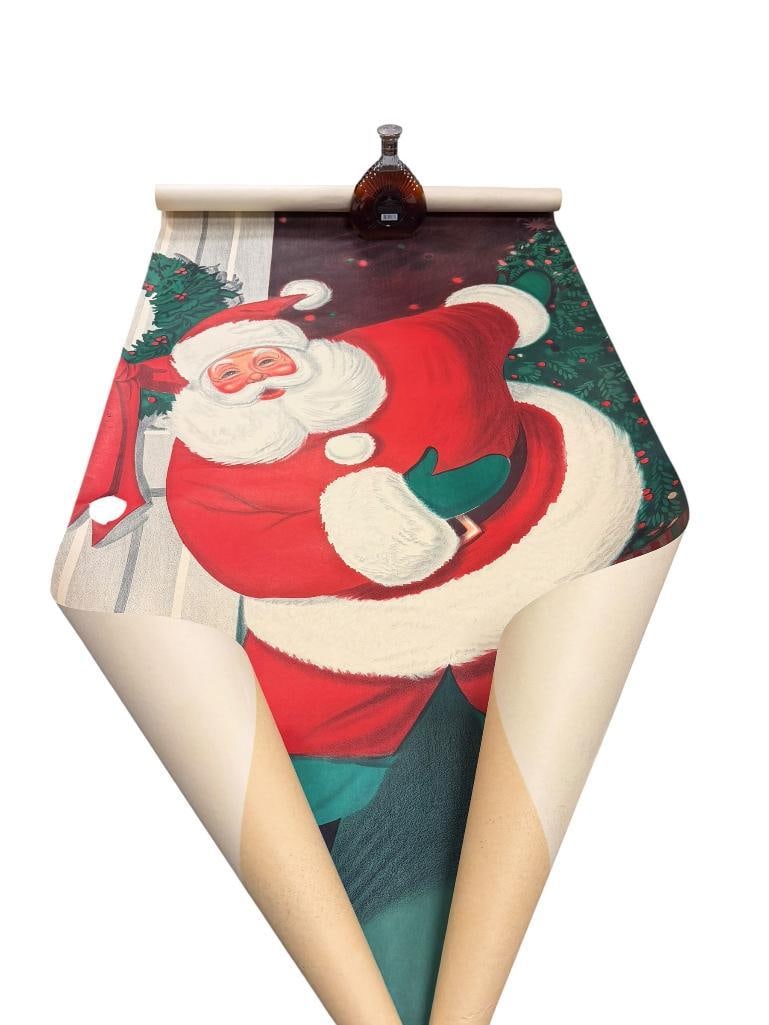 1960'S VINTAGE SANTA CLAUS DOOR POSTER COVER: IN GOOD CONDITION WITH ONLY PIN SIZED HOLES FROM MOUNTING TO DOOR 35" X APPROX. 72"