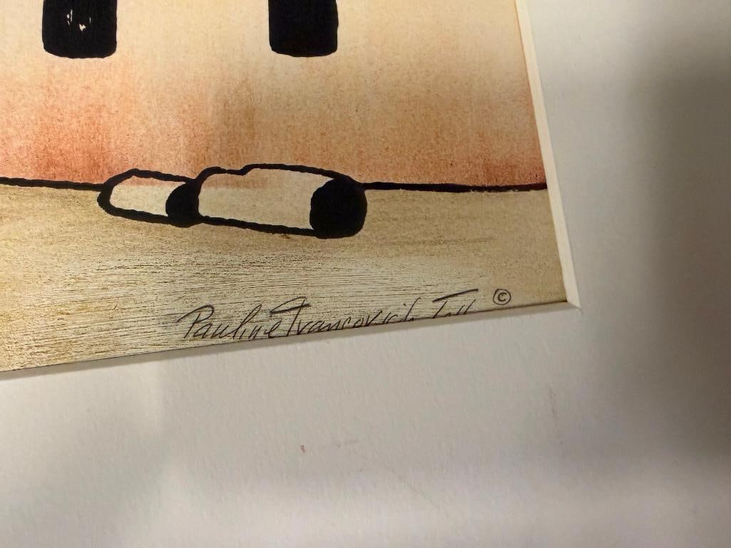 ORIGINAL MIXED MEDIA INK AND WATERCOLOR PAINTING ON PAPER " TAOS, NEW MEXICO " BY PAULINE TELLER - 3