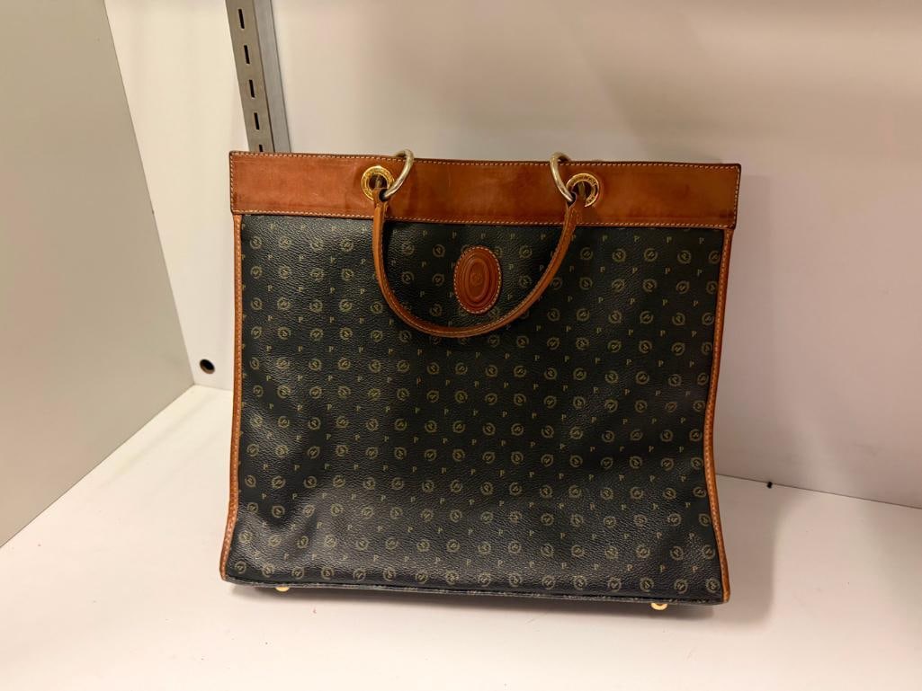 POLLINI ITALIAN DESIGNER MADE LEATHER MONOGRAM HERITAGE TOTE HANDBAG - 2