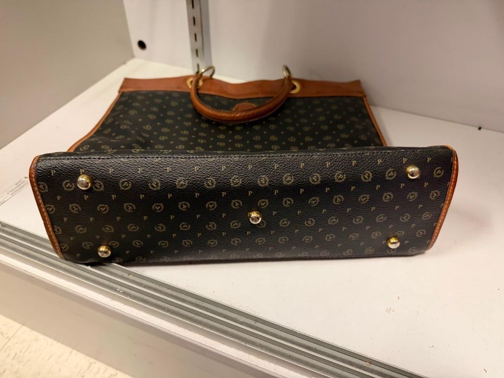 POLLINI ITALIAN DESIGNER MADE LEATHER MONOGRAM HERITAGE TOTE HANDBAG - 5