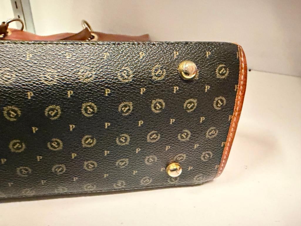 POLLINI ITALIAN DESIGNER MADE LEATHER MONOGRAM HERITAGE TOTE HANDBAG - 6