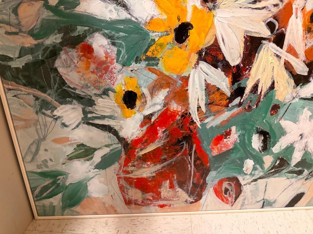 PAIR OF ORIGINAL ACRYLIC OIL PALLET KNIFE PAINTING ON CANVAS FEATURING VIBRANT COLORED FLOWERS - 7