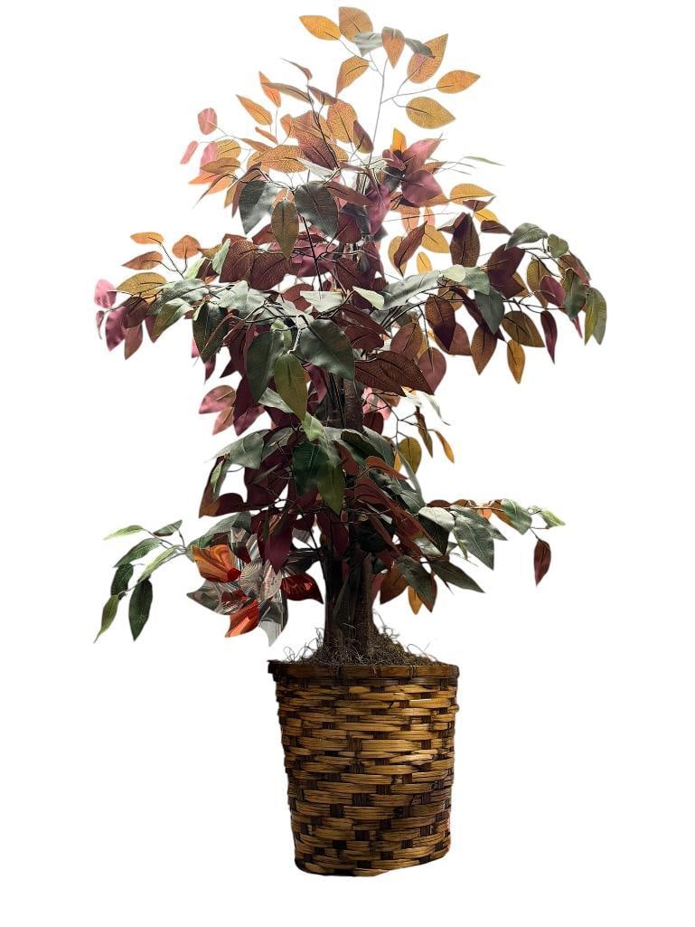 ARTIFICIAL CAPENSIA BUSH HOME DECOR: FEATURING AUTUMN VARIEGATED RED AND GREEN SILK LEAVES 42" H