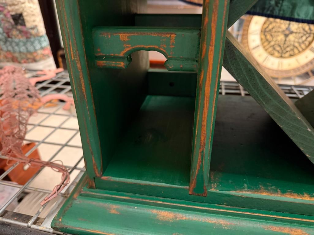 RUSTIC GREEN PAINTED WOOD WINE CABINET CASE WITH PULL OUT WINE BOTTLE DRAWER - 3