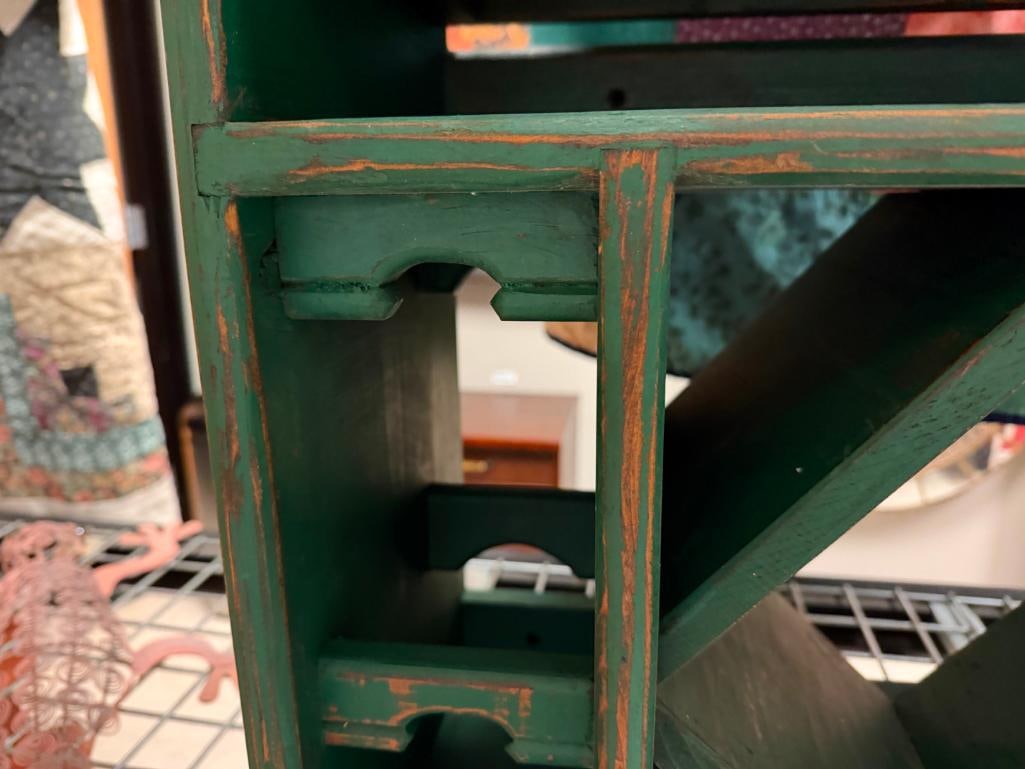 RUSTIC GREEN PAINTED WOOD WINE CABINET CASE WITH PULL OUT WINE BOTTLE DRAWER - 4