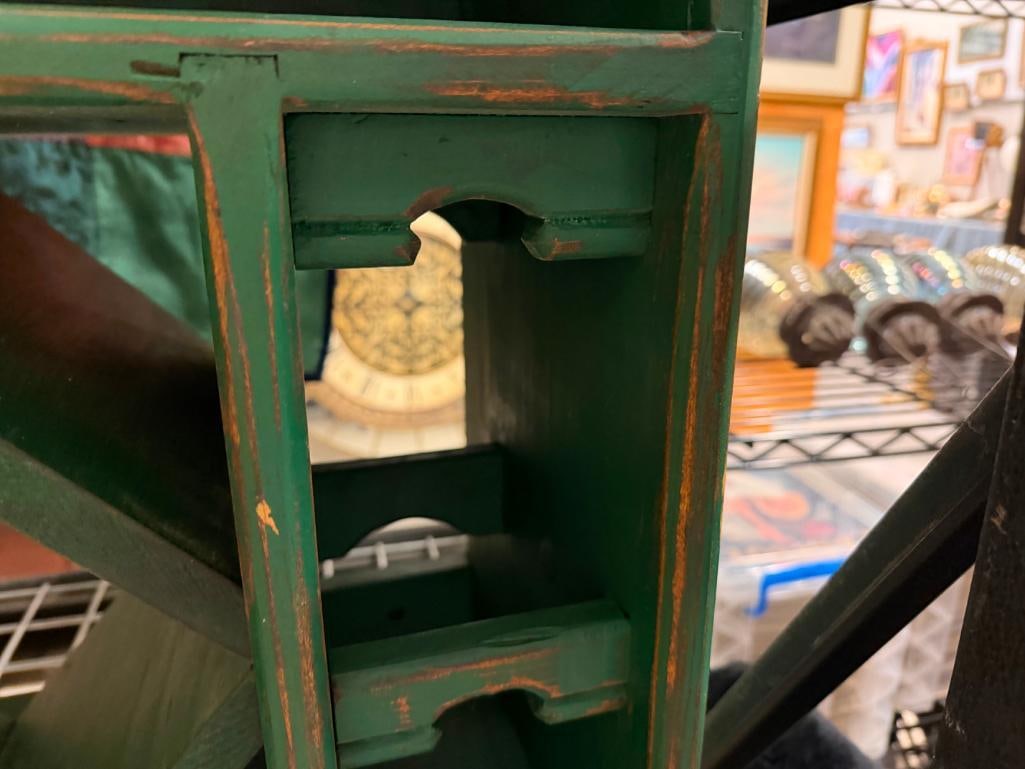 RUSTIC GREEN PAINTED WOOD WINE CABINET CASE WITH PULL OUT WINE BOTTLE DRAWER - 6