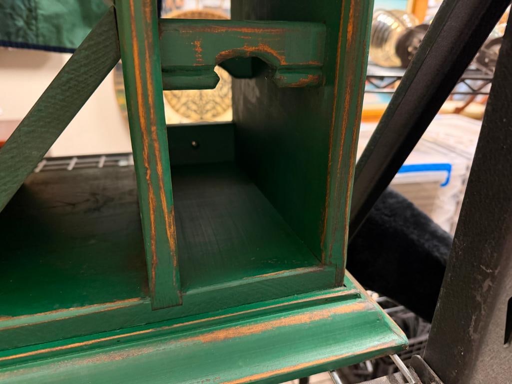 RUSTIC GREEN PAINTED WOOD WINE CABINET CASE WITH PULL OUT WINE BOTTLE DRAWER - 7