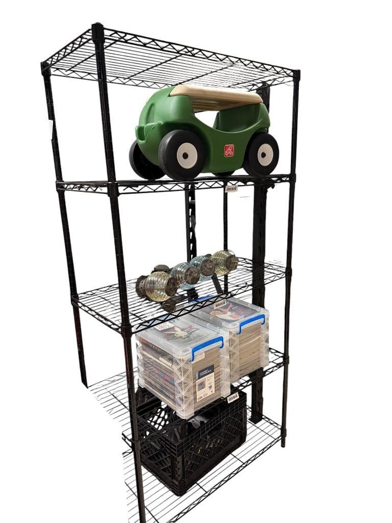 BLACK COATED WIRE STEEL FIVE TIER SHELF: GOOD CONDITION 35" X 18" X 72"