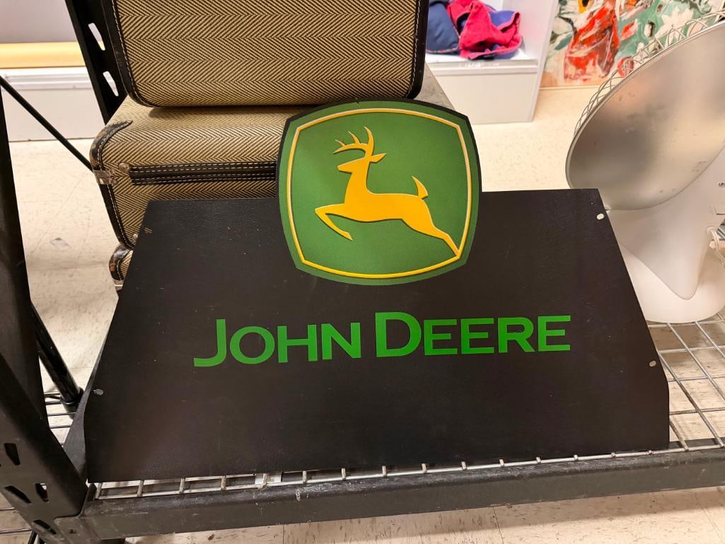TWO SIDED JOHN DEERE TRACTOR METAL SIGNED WITH CLASSIC GREEN AND YELLOW DESIGN - 2