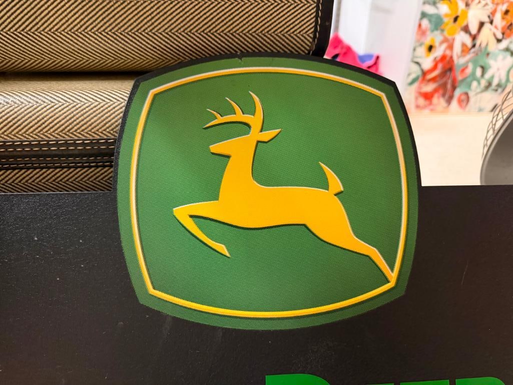 TWO SIDED JOHN DEERE TRACTOR METAL SIGNED WITH CLASSIC GREEN AND YELLOW DESIGN - 4