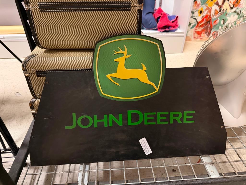 TWO SIDED JOHN DEERE TRACTOR METAL SIGNED WITH CLASSIC GREEN AND YELLOW DESIGN - 5