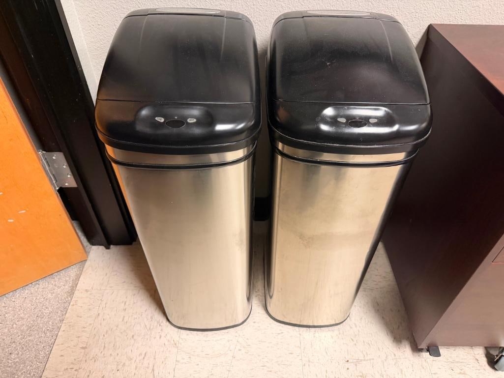 TWO NST ELECTRIC LID STAINLESS STEEL GARBAGE CANS - 2