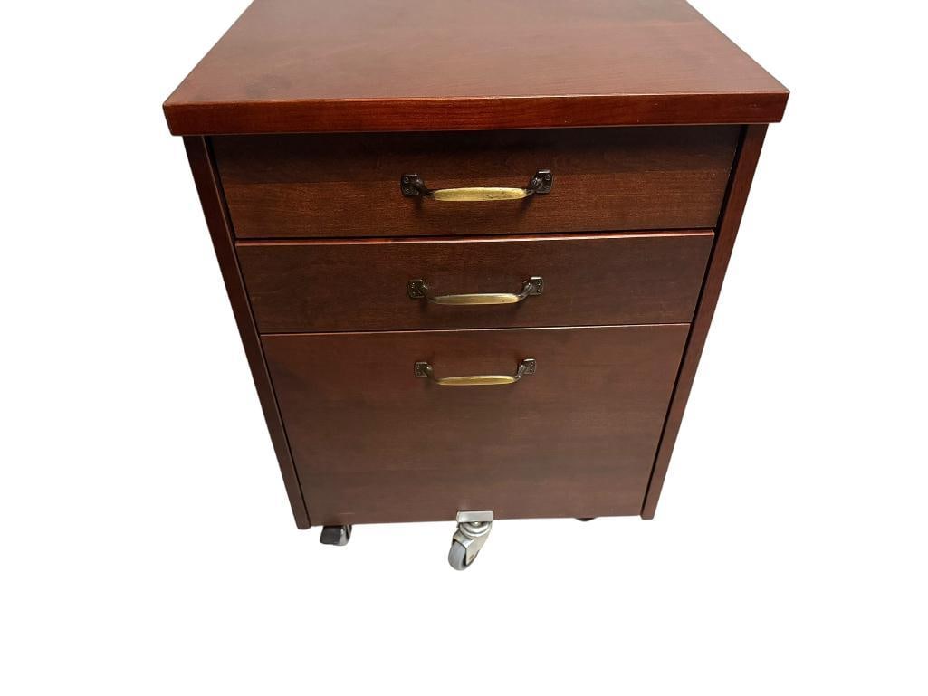 ELEGANT CHERRY STAINED WOODEN THREE DRAWER ROLLING CABINET (1 of 11)