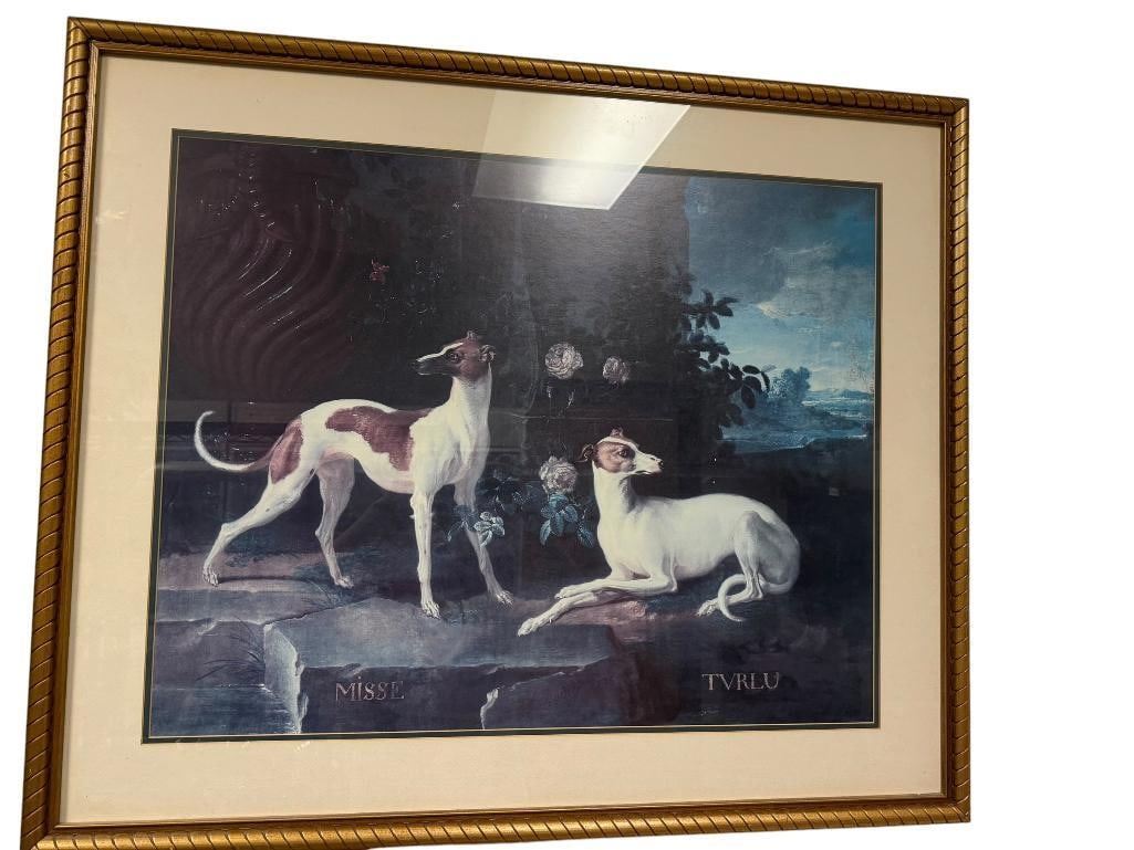 JEAN-BAPTISTE OUDRY'S " MISSE AND TURLU " PRINT OF TWO GREYHOUNDS OF LOUIS XV (1 of 8)