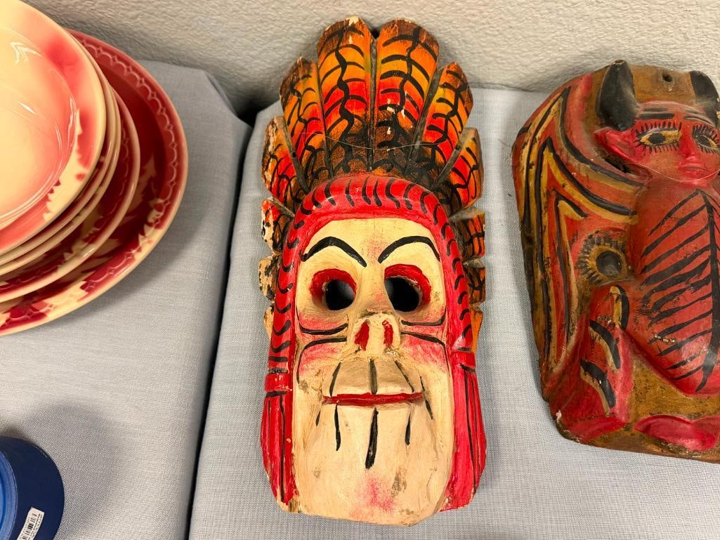 VINTAGE OAXACA, MX DIA DE LOS MUERTOS DEMON / SKULL CARVED WOOD MASKS - 10