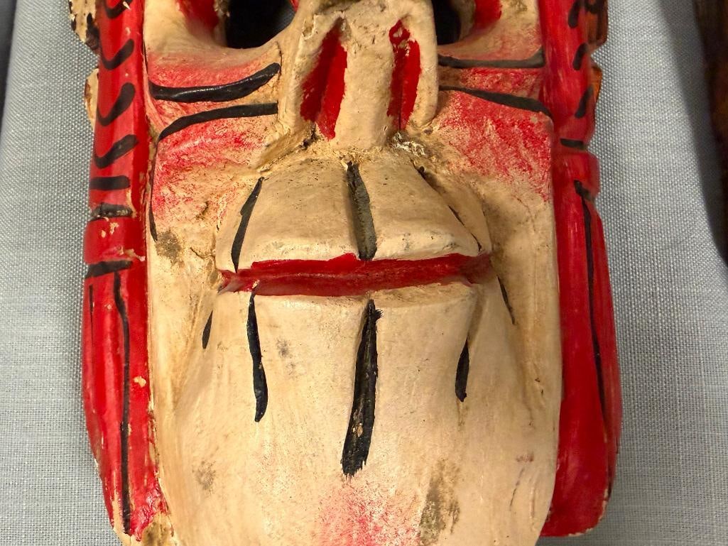 VINTAGE OAXACA, MX DIA DE LOS MUERTOS DEMON / SKULL CARVED WOOD MASKS - 11