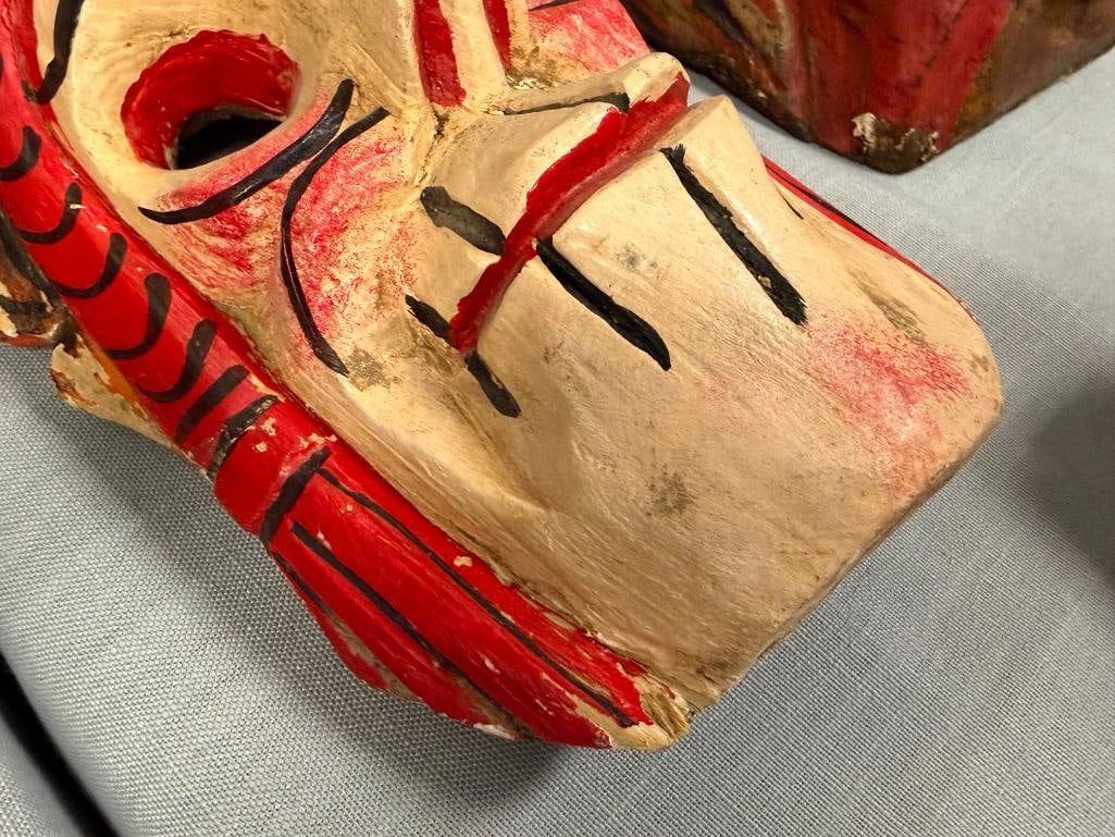 VINTAGE OAXACA, MX DIA DE LOS MUERTOS DEMON / SKULL CARVED WOOD MASKS - 12