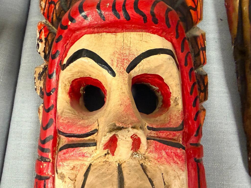 VINTAGE OAXACA, MX DIA DE LOS MUERTOS DEMON / SKULL CARVED WOOD MASKS - 13