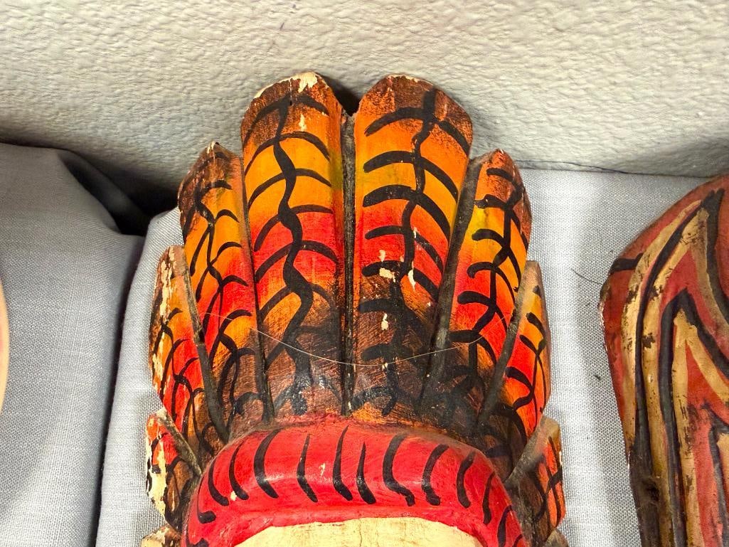 VINTAGE OAXACA, MX DIA DE LOS MUERTOS DEMON / SKULL CARVED WOOD MASKS - 14