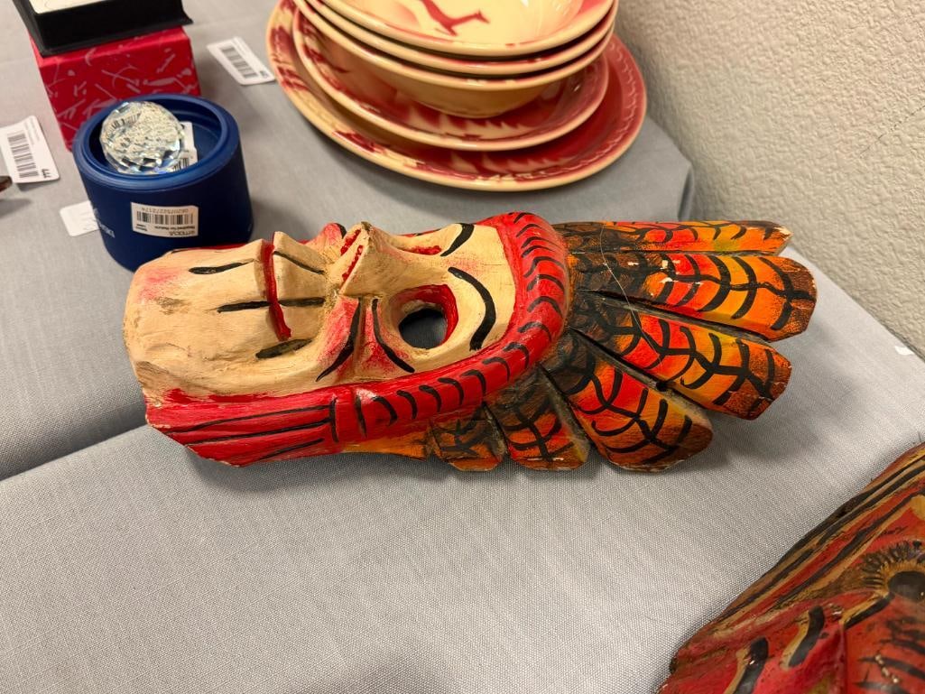 VINTAGE OAXACA, MX DIA DE LOS MUERTOS DEMON / SKULL CARVED WOOD MASKS - 15