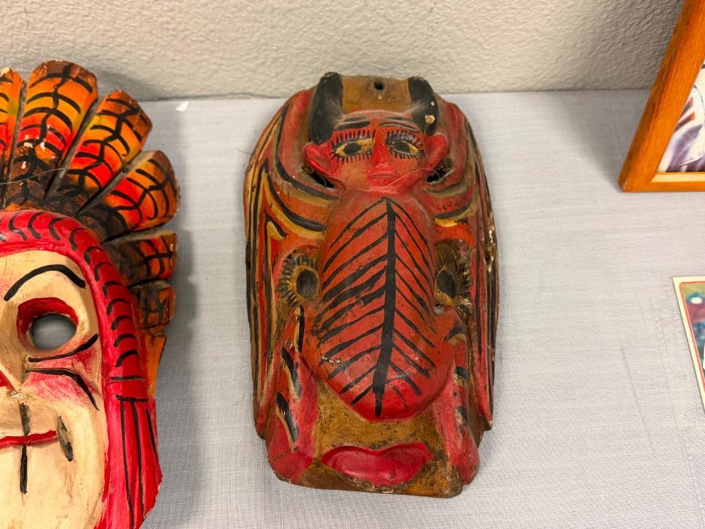 VINTAGE OAXACA, MX DIA DE LOS MUERTOS DEMON / SKULL CARVED WOOD MASKS - 17