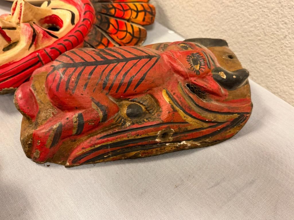 VINTAGE OAXACA, MX DIA DE LOS MUERTOS DEMON / SKULL CARVED WOOD MASKS - 19