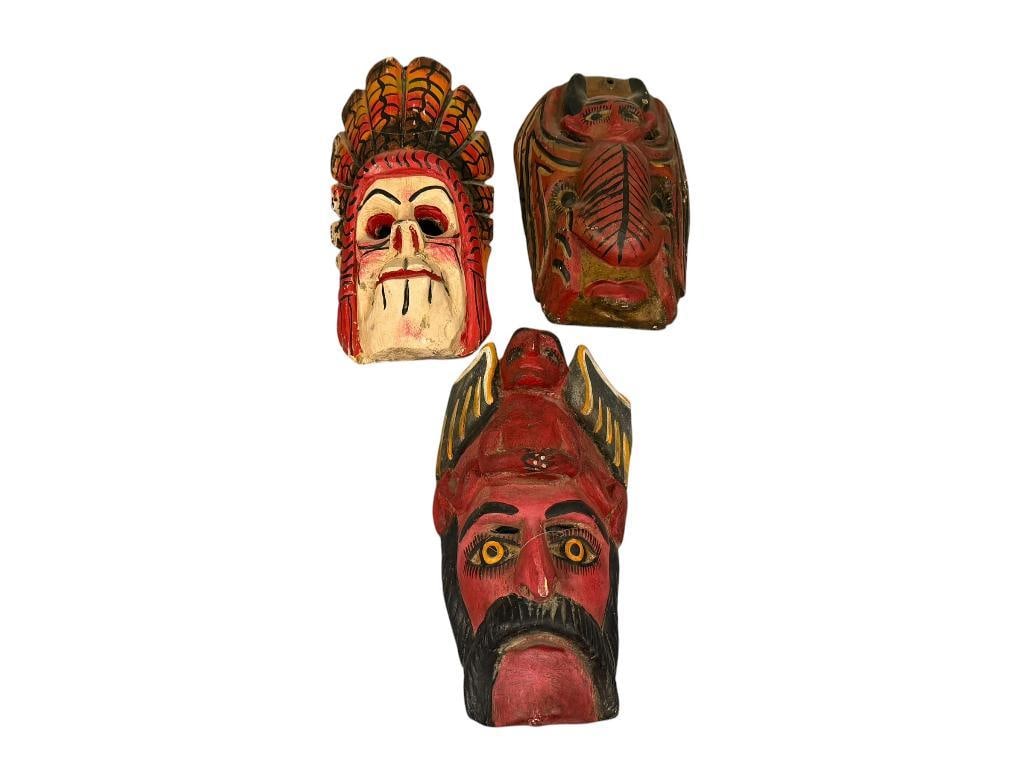 VINTAGE OAXACA, MX DIA DE LOS MUERTOS DEMON / SKULL CARVED WOOD MASKS (1 of 20)