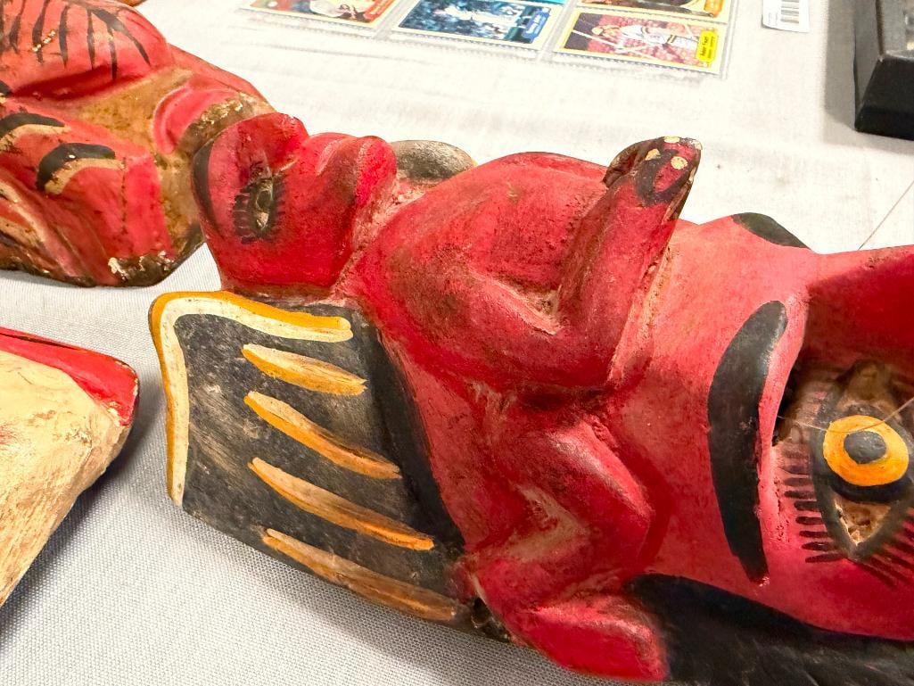 VINTAGE OAXACA, MX DIA DE LOS MUERTOS DEMON / SKULL CARVED WOOD MASKS - 5