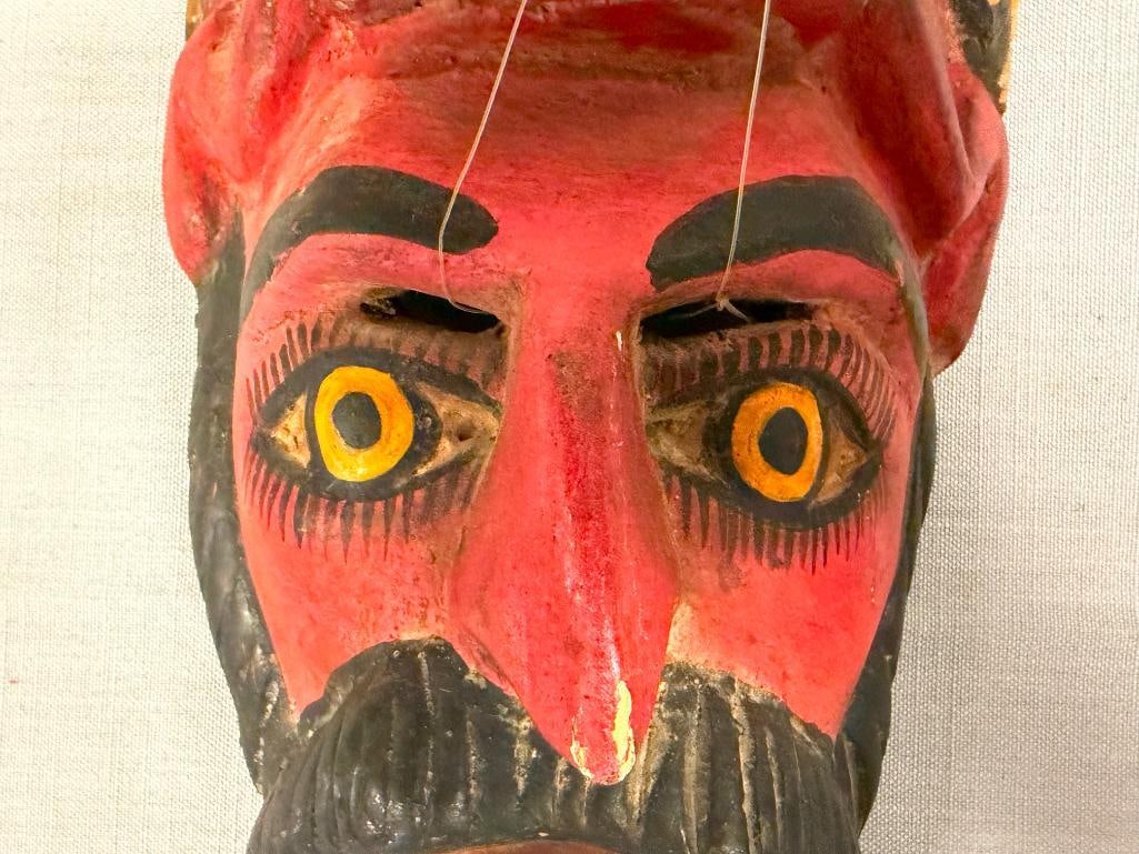 VINTAGE OAXACA, MX DIA DE LOS MUERTOS DEMON / SKULL CARVED WOOD MASKS - 7