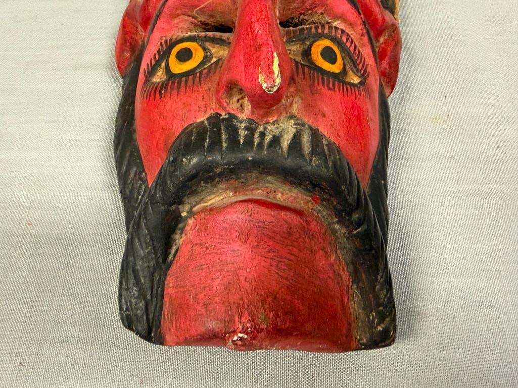 VINTAGE OAXACA, MX DIA DE LOS MUERTOS DEMON / SKULL CARVED WOOD MASKS - 8
