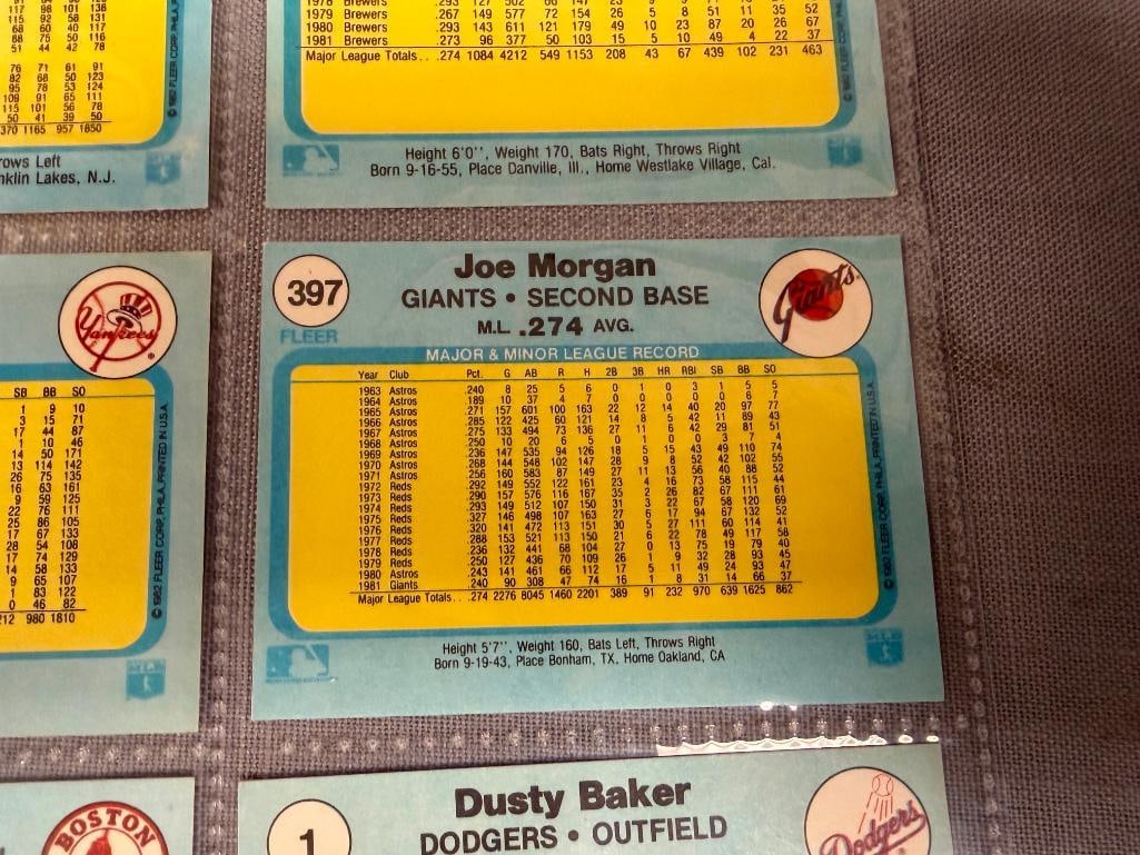 1982 FLEER BASEBALL HALL OF FAME BASEBAL CARDS MIKE SCHMIDT, ROBIN YOUNT, JOE MORGAN, TOMMY JOHN - 10